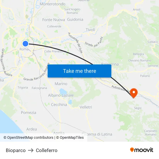 Bioparco to Colleferro map