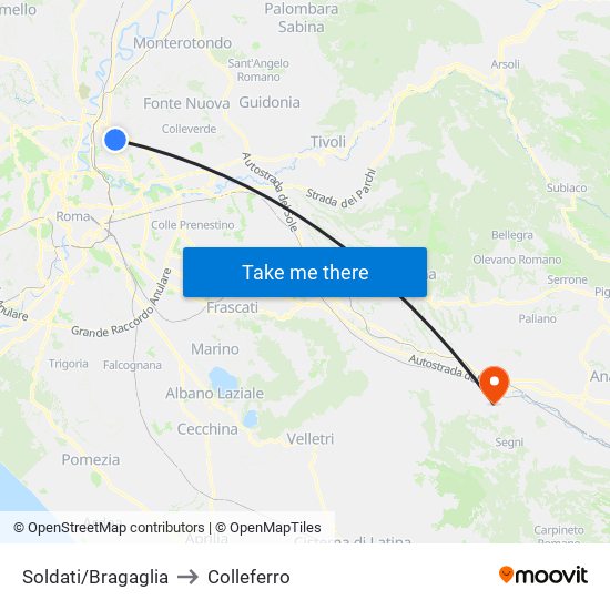 Soldati/Bragaglia to Colleferro map