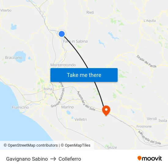 Gavignano Sabino to Colleferro map