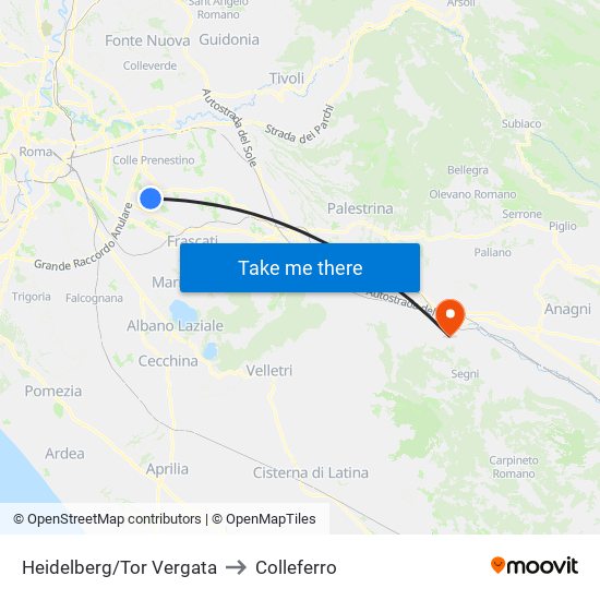 Heidelberg/Tor Vergata to Colleferro map
