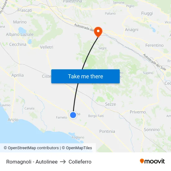 Romagnoli - Autolinee to Colleferro map