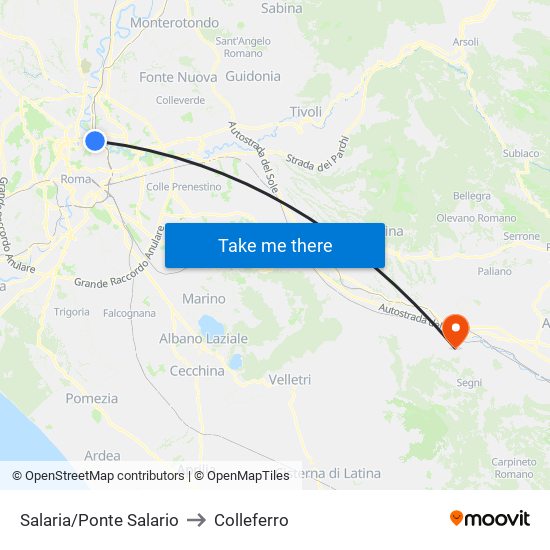 Salaria/Ponte Salario to Colleferro map