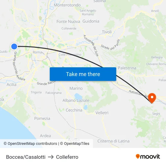 Boccea/Casalotti to Colleferro map