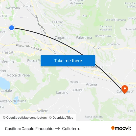 Casilina/Casale Finocchio to Colleferro map