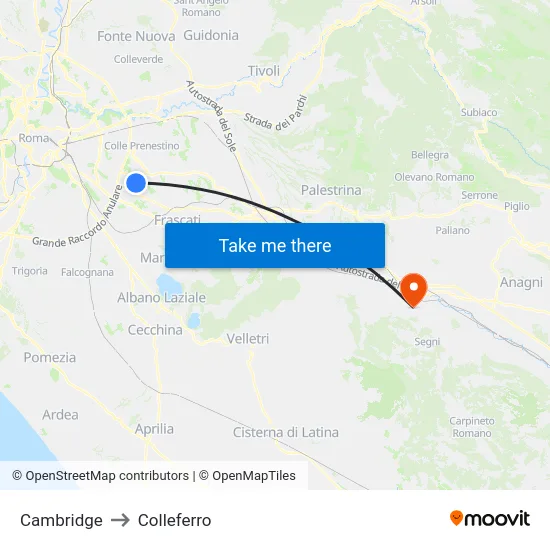 Cambridge to Colleferro map