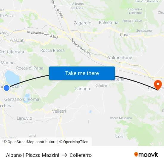 Albano | Piazza Mazzini to Colleferro map