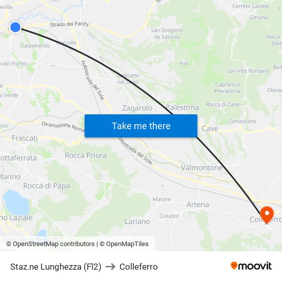 Staz.ne Lunghezza (Fl2) to Colleferro map