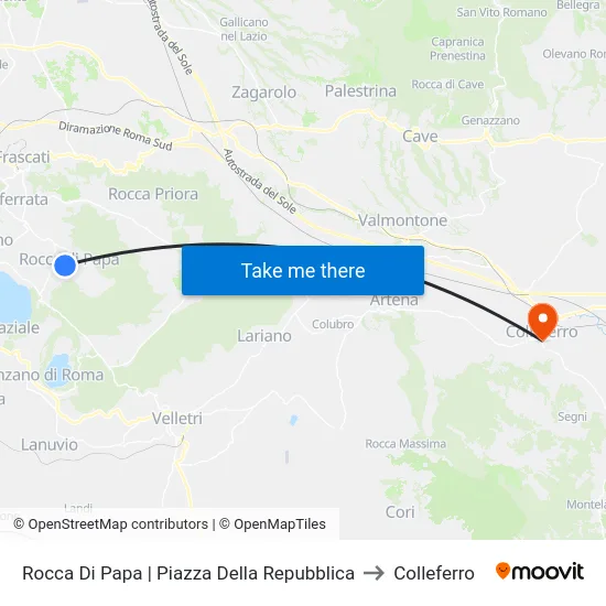 Rocca Di Papa | Piazza Della Repubblica to Colleferro map
