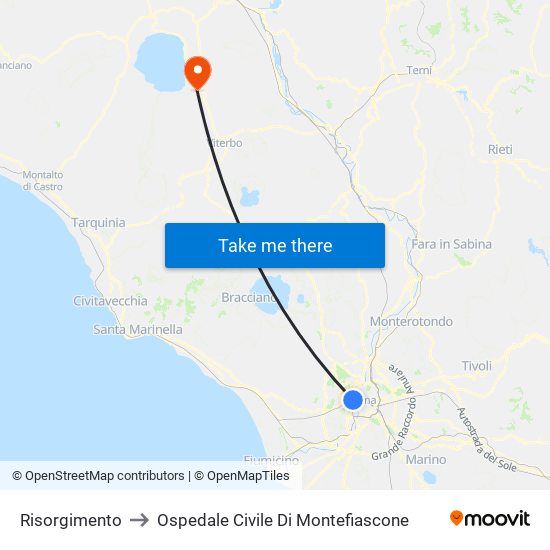 Risorgimento to Ospedale Civile Di Montefiascone map