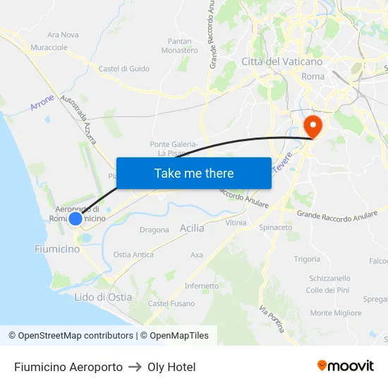 Fiumicino Aeroporto to Oly Hotel map