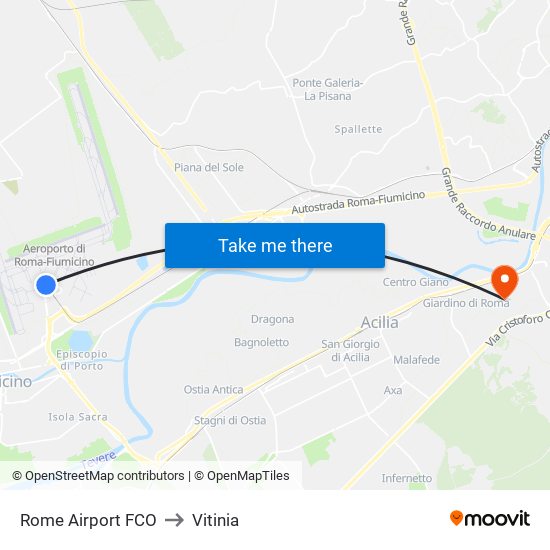 Rome Airport FCO to Vitinia map