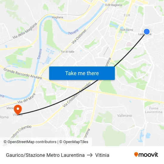 Gaurico/Stazione Metro Laurentina to Vitinia map