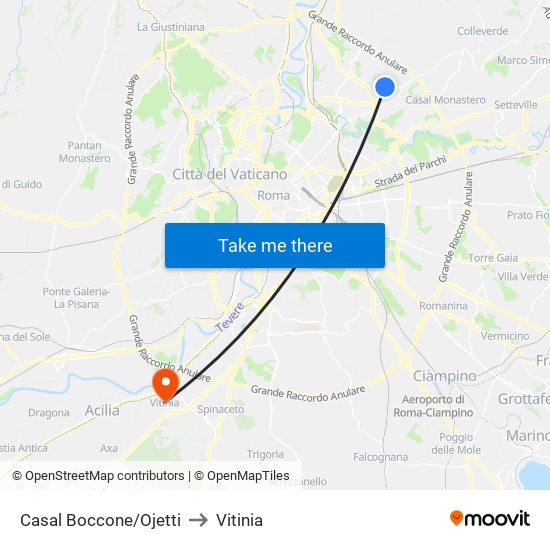 Casal Boccone/Ojetti to Vitinia map