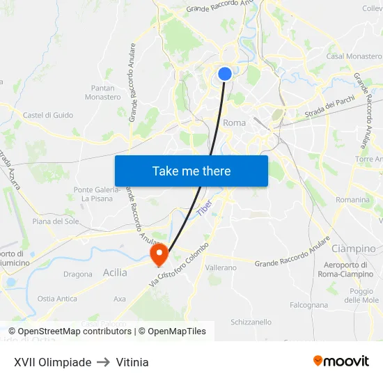 XVII Olympics to Vitinia map