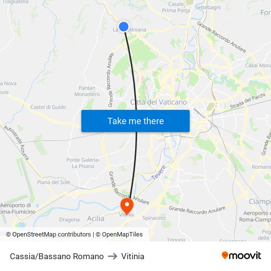 Cassia/Bassano Romano to Vitinia map