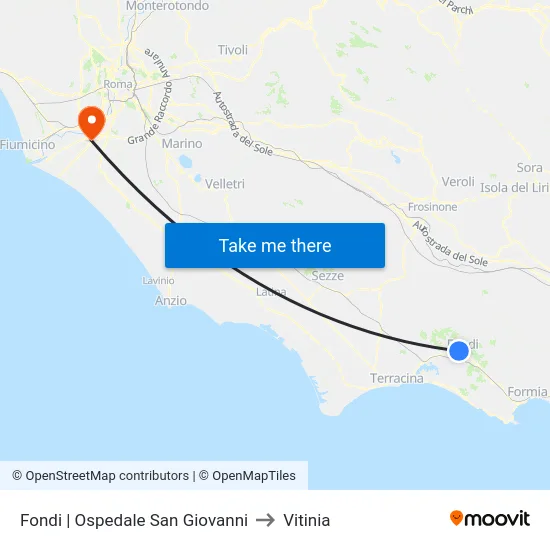 Fondi | Ospedale San Giovanni to Vitinia map
