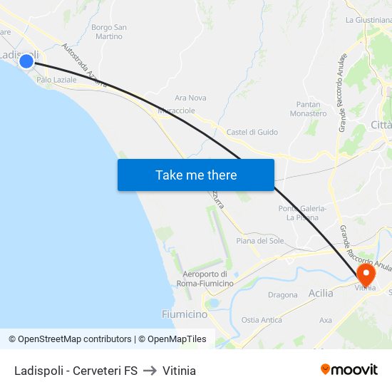 Ladispoli - Cerveteri FS to Vitinia map