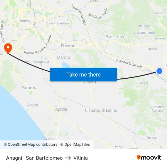 Anagni | San Bartolomeo to Vitinia map