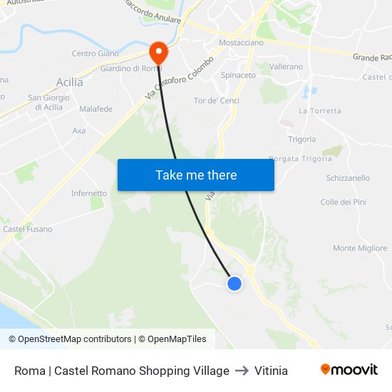 Roma | Castel Romano Shopping Village to Vitinia map