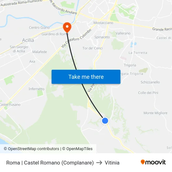 Roma | Castel Romano (Complanare) to Vitinia map