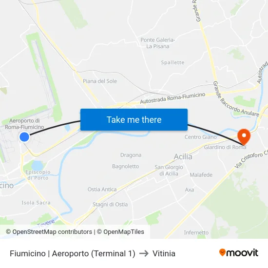 Fiumicino | Aeroporto (Terminal 1) to Vitinia map