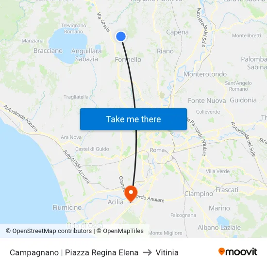 Campagnano Piazza Regina Elena to Vitinia map