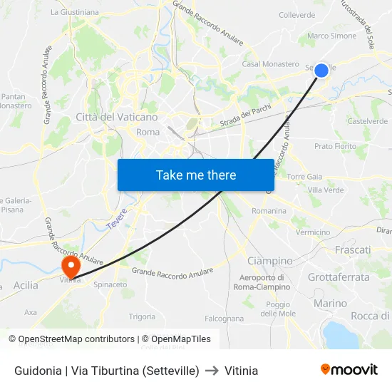 Guidonia | Via Tiburtina (Setteville) to Vitinia map