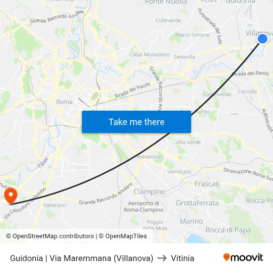 Guidonia | Maremmana Street (Villanova) to Vitinia map