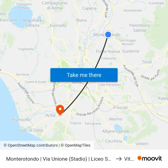 Monterotondo | Via Unione (Stadio) | Liceo Scientifico G.Peano to Vitinia map