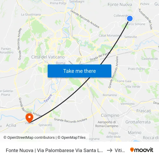 Fonte Nuova | Via Palombarese Via Santa Lucia to Vitinia map