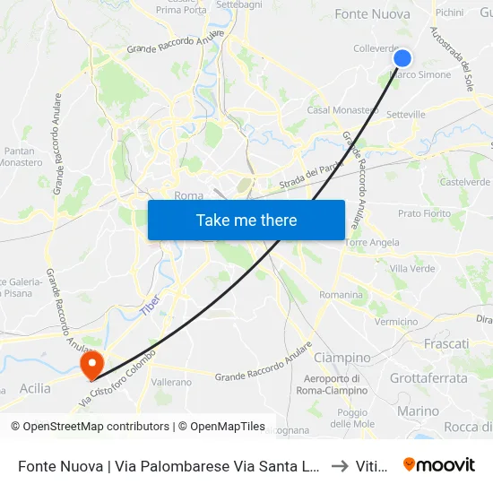 Via Palombarese - Via Santa Lucia, Fonte Nuova to Vitinia map