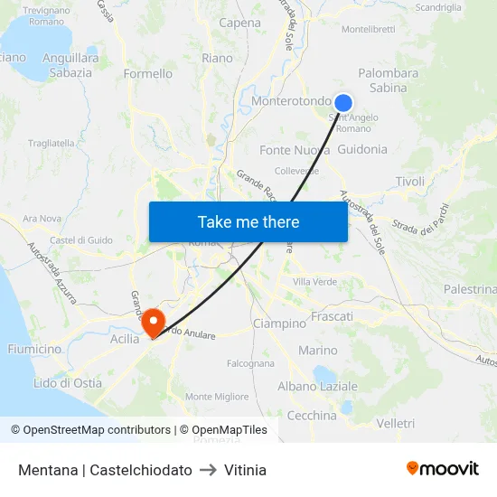 Mentana via Castelchiodato to Vitinia map