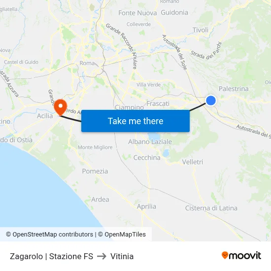 Zagarolo | Railway Station to Vitinia map