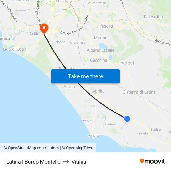 Latina | Borgo Montello to Vitinia map