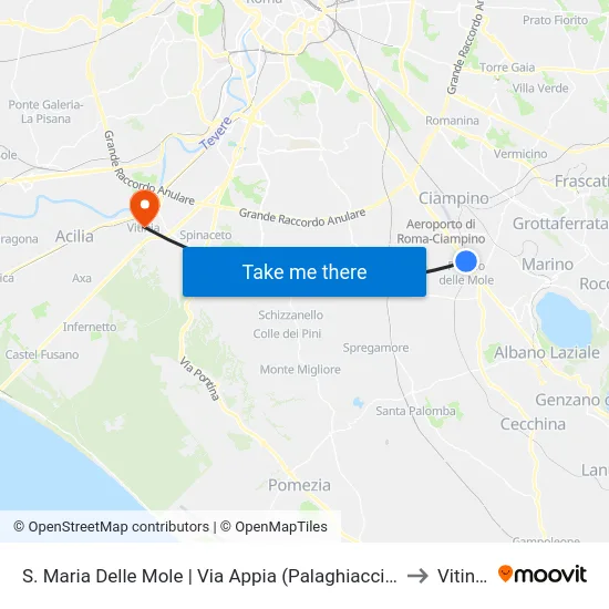 S. Maria Delle Mole | Via Appia (Palaghiaccio) to Vitinia map