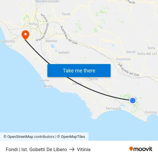 Fondi | Ist. Gobetti De Libero to Vitinia map