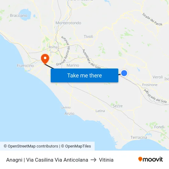Anagni | Via Casilina Via Anticolana to Vitinia map