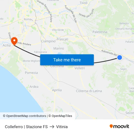 Colleferro | Railway Station to Vitinia map