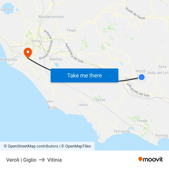 Veroli | Giglio to Vitinia map