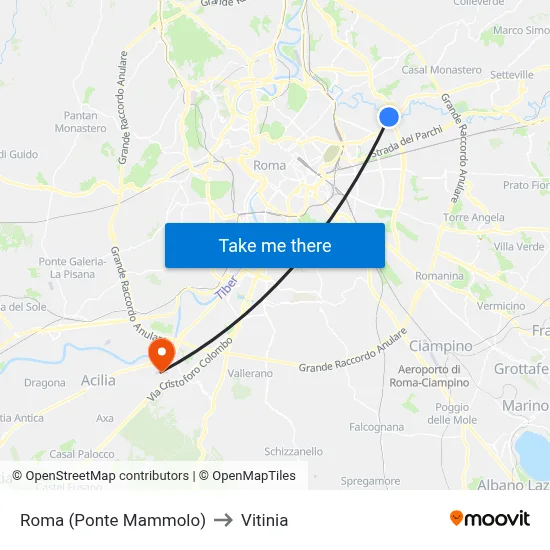 Rome (Ponte Mammolo) to Vitinia map