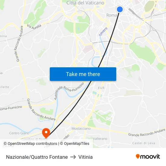 Nazionale/Quattro Fontane to Vitinia map
