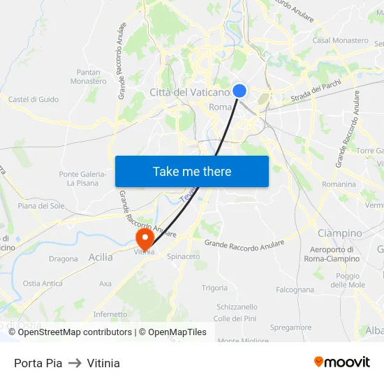 Porta Pia to Vitinia map