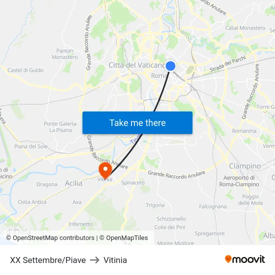 XX Settembre/Piave to Vitinia map