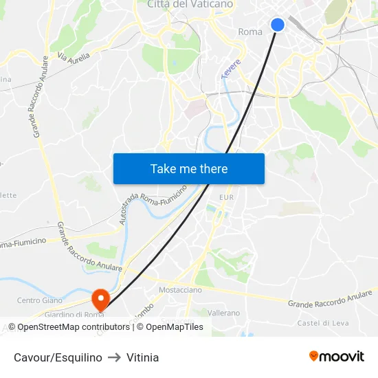 Cavour/Esquilino to Vitinia map