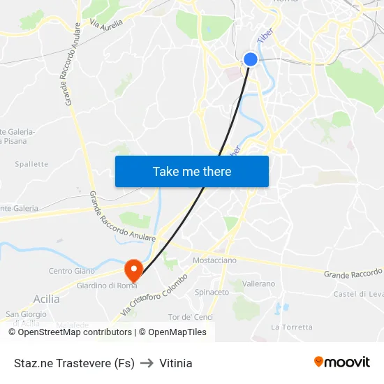 Trastevere Station (Rail) to Vitinia map