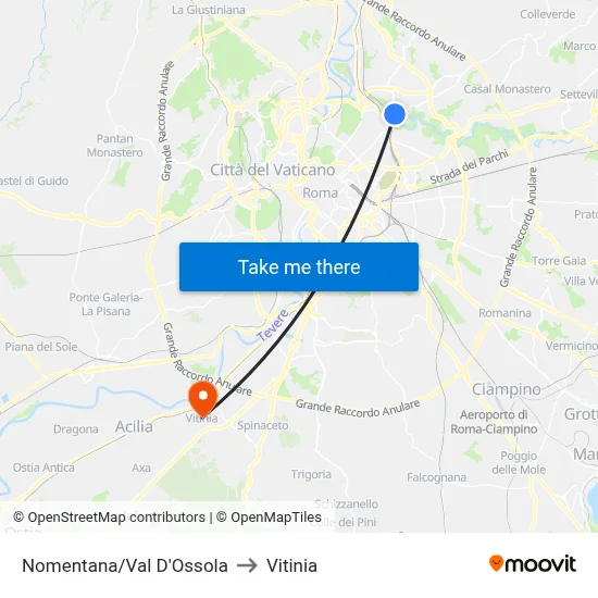 Nomentana/Val D'Ossola to Vitinia map