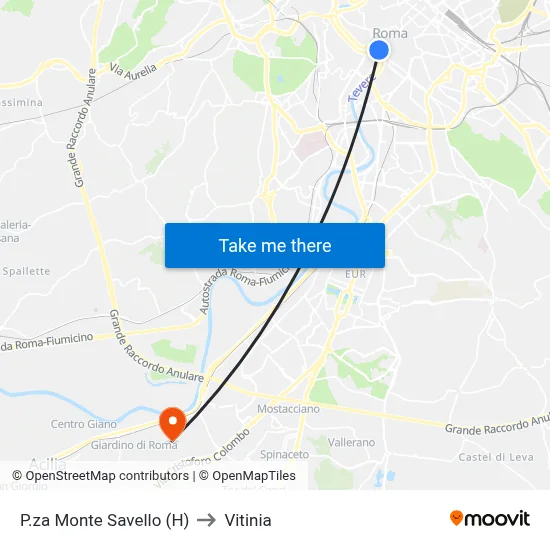 Monte Savello Square (H) to Vitinia map