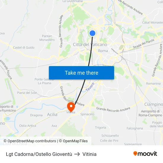 Lgt Cadorna/Ostello Gioventù to Vitinia map