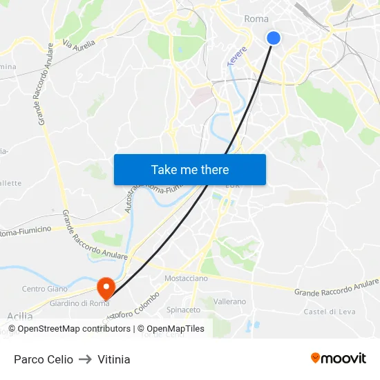 Parco Celio to Vitinia map