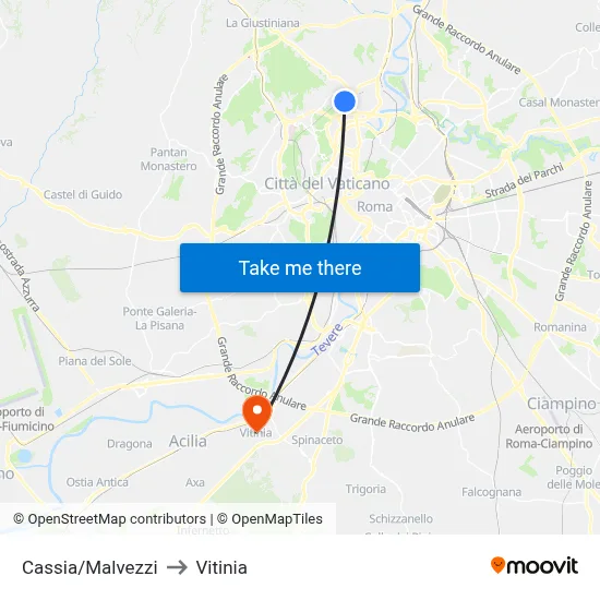 Cassia/Malvezzi to Vitinia map